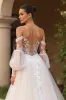 Ivory Off The Shoulder Sweep Train Tulle Wedding Dress With Sleeves sold by Zapaka