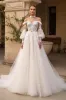 Ivory Off The Shoulder Sweep Train Tulle Wedding Dress With Sleeves sold by Zapaka