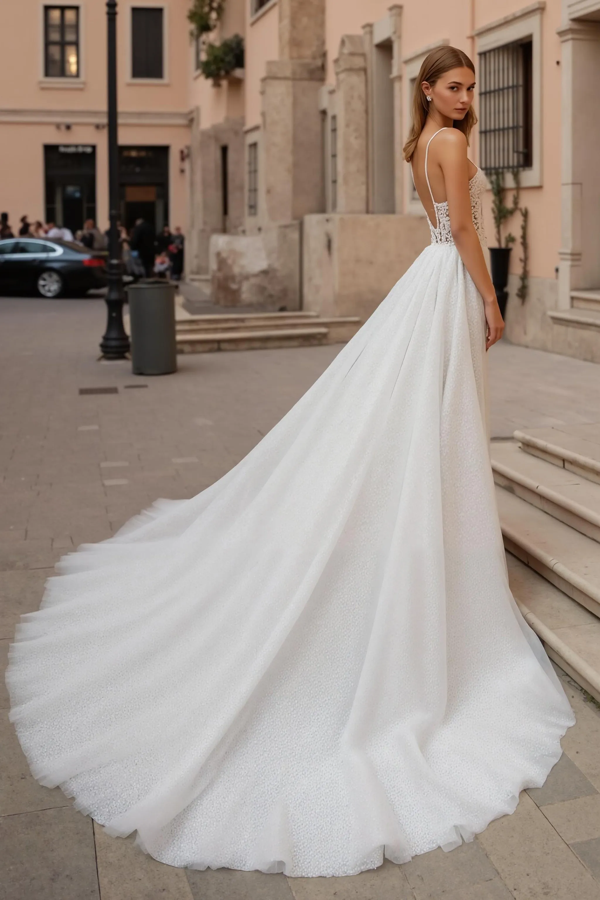Ivory Backless A Line Sweep Train Wedding Dress With Lace sold by Zapaka product image thumbnail 2