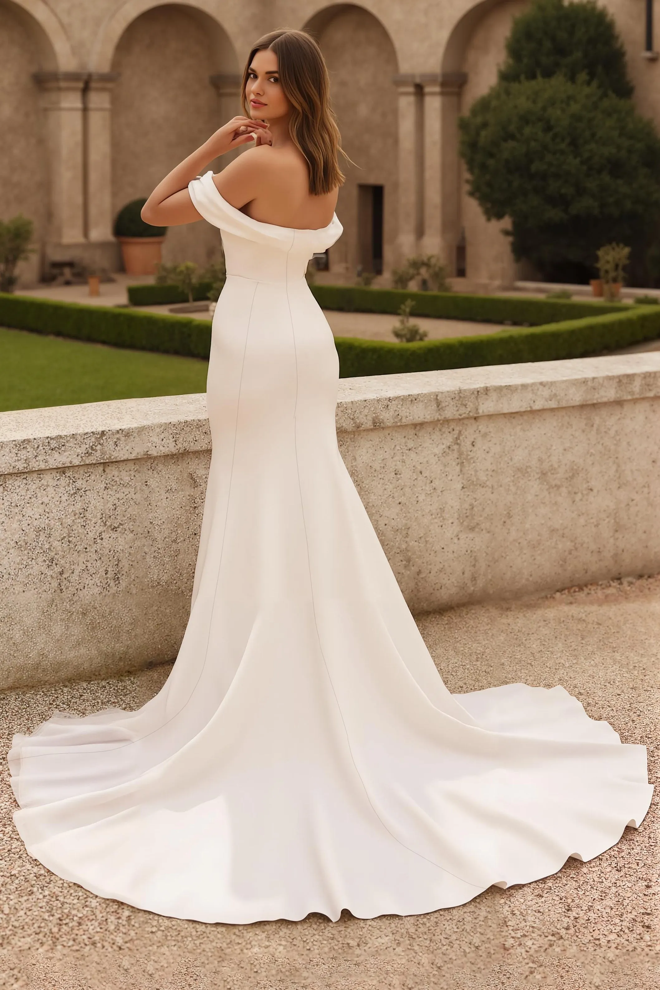 Simple Ivory Off The Shoulder Mermaid Sweep Train Wedding Dress sold by Zapaka product image thumbnail 2