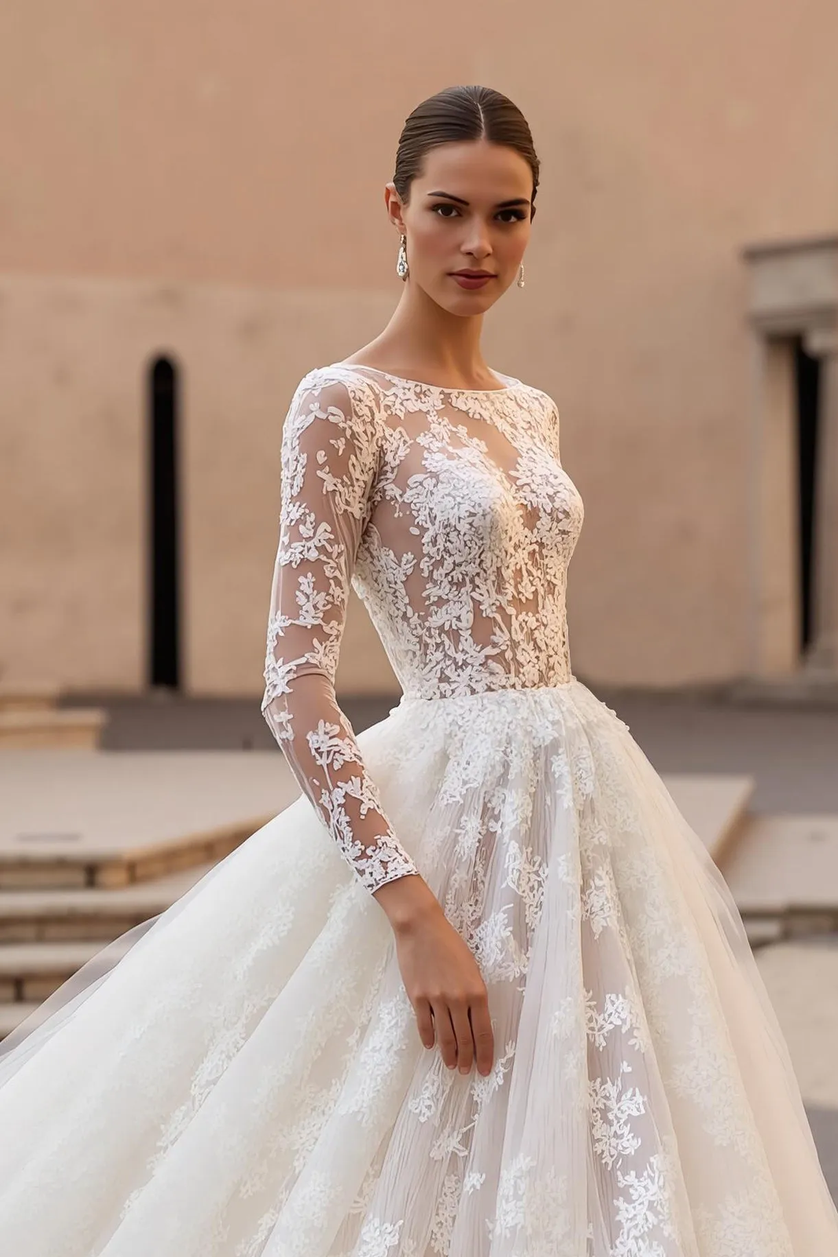 Lace Bateau Neck A Line Ivory Wedding Dress With Long Sleeves sold by Zapaka product image thumbnail 2