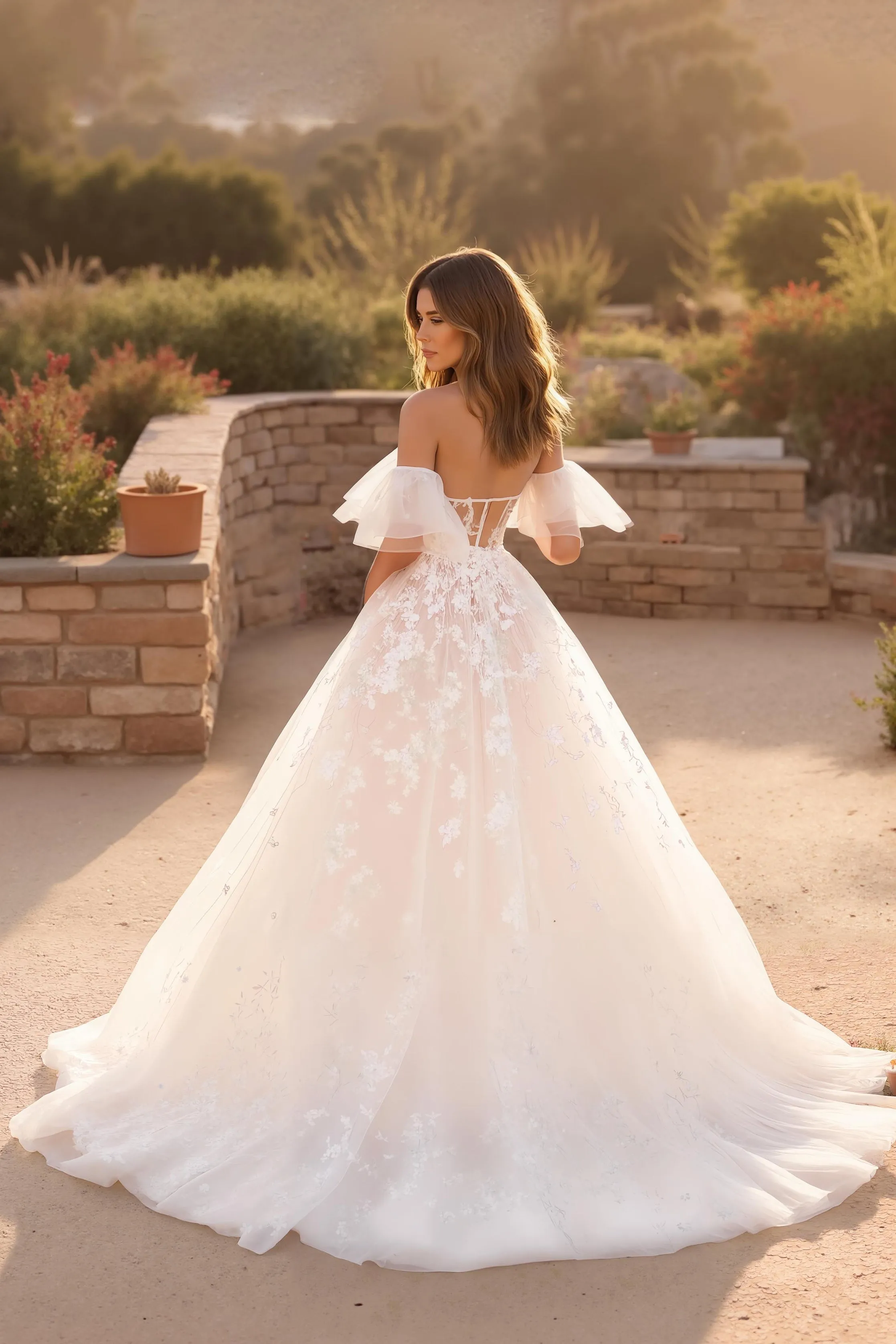 Ivory A Line Off The Shoulder Flutter Sleeve Court Train Wedding Dress With Lace sold by Zapaka product image thumbnail 2