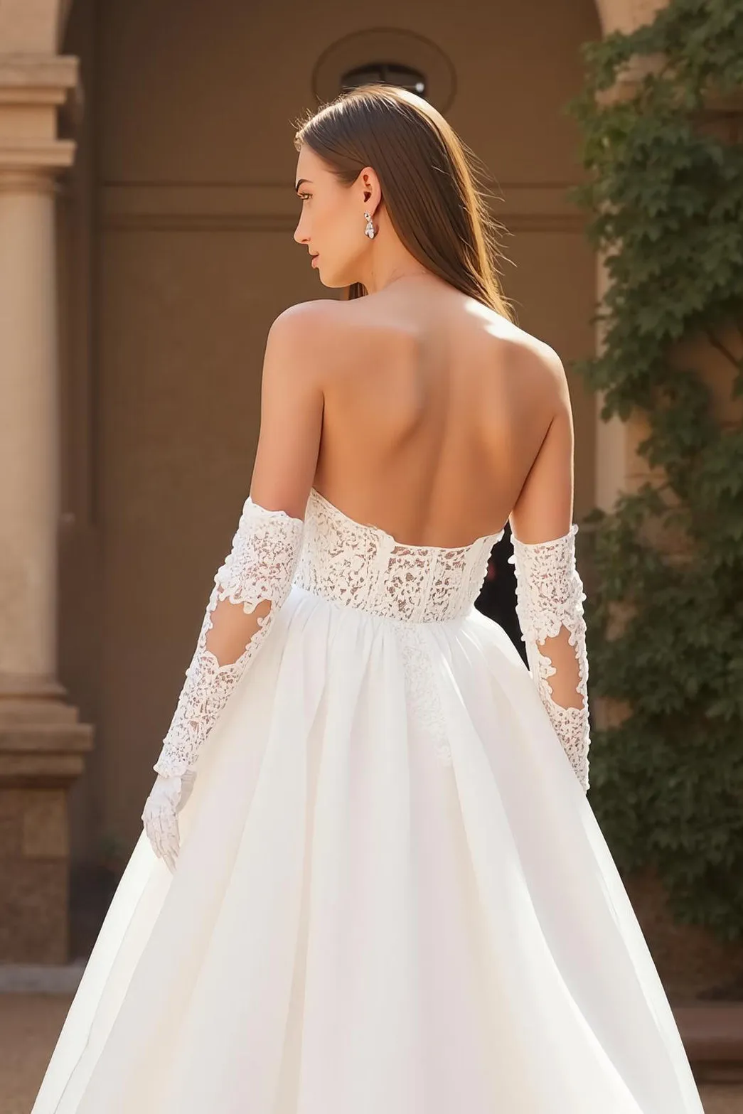 A Line Ivory Strapless Corset Sweetheart Tulle Court Train Wedding Dress With Lace sold by Zapaka product image thumbnail 4