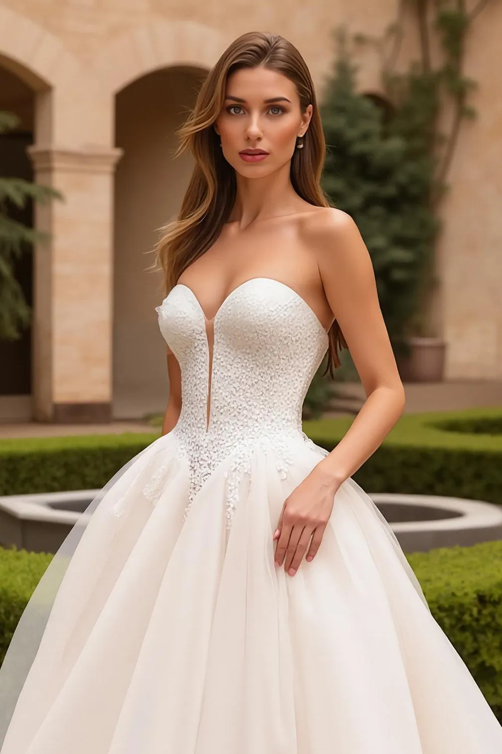 A-Line Ivory Strapless V-Neck Court Train Wedding Dress sold by Zapaka product image thumbnail 2