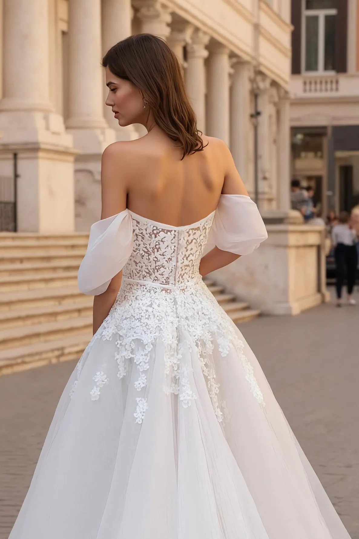 Off The Shoulder Ivory Appliqued A Line Sweep Train Wedding Dress sold by Zapaka product image thumbnail 4