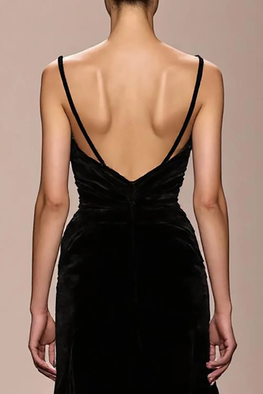 Black Velvet Spaghetti Straps Backless Evening Dress sold by Zapaka product image thumbnail 4