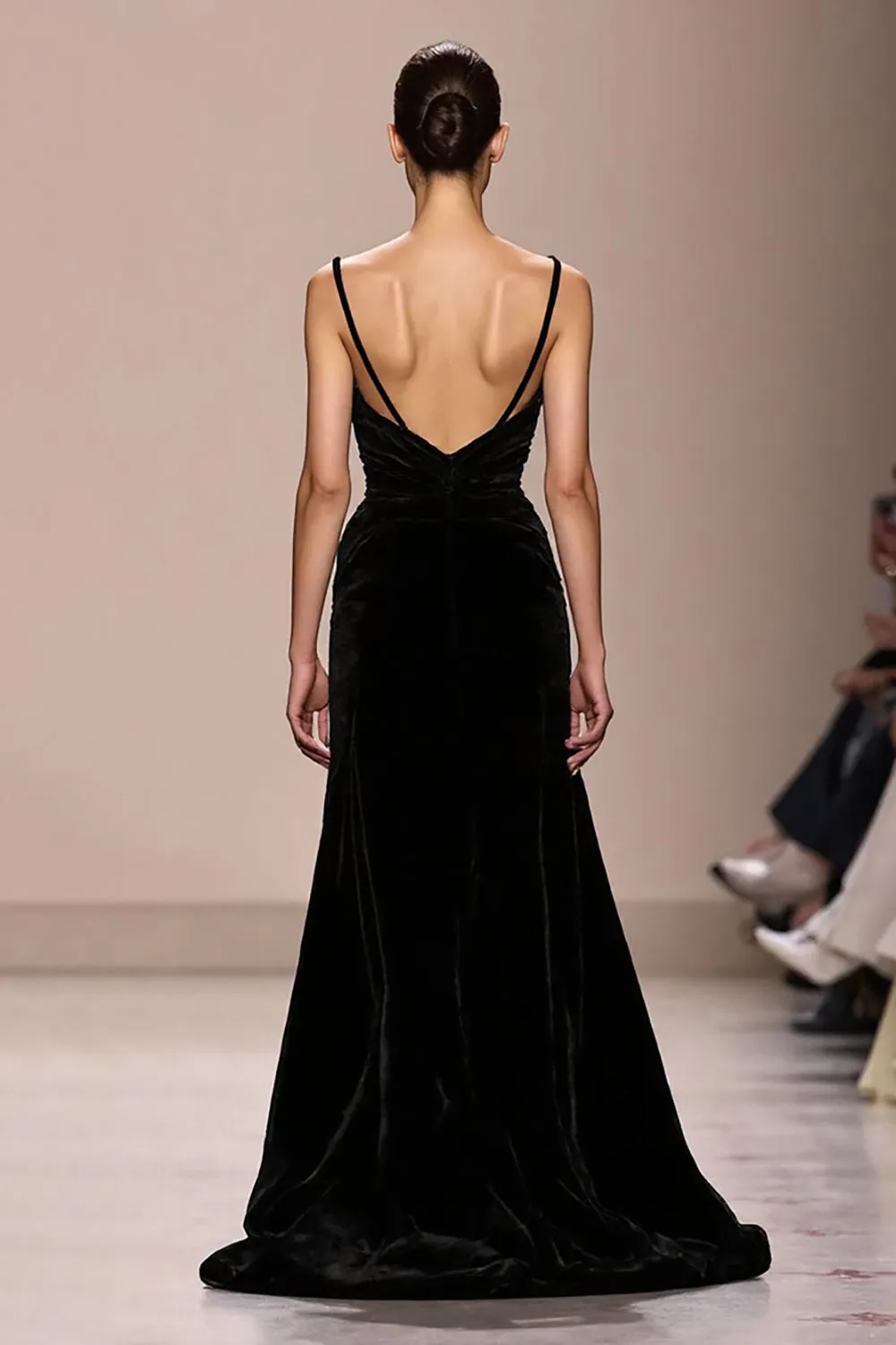Black Velvet Spaghetti Straps Backless Evening Dress sold by Zapaka product image thumbnail 2