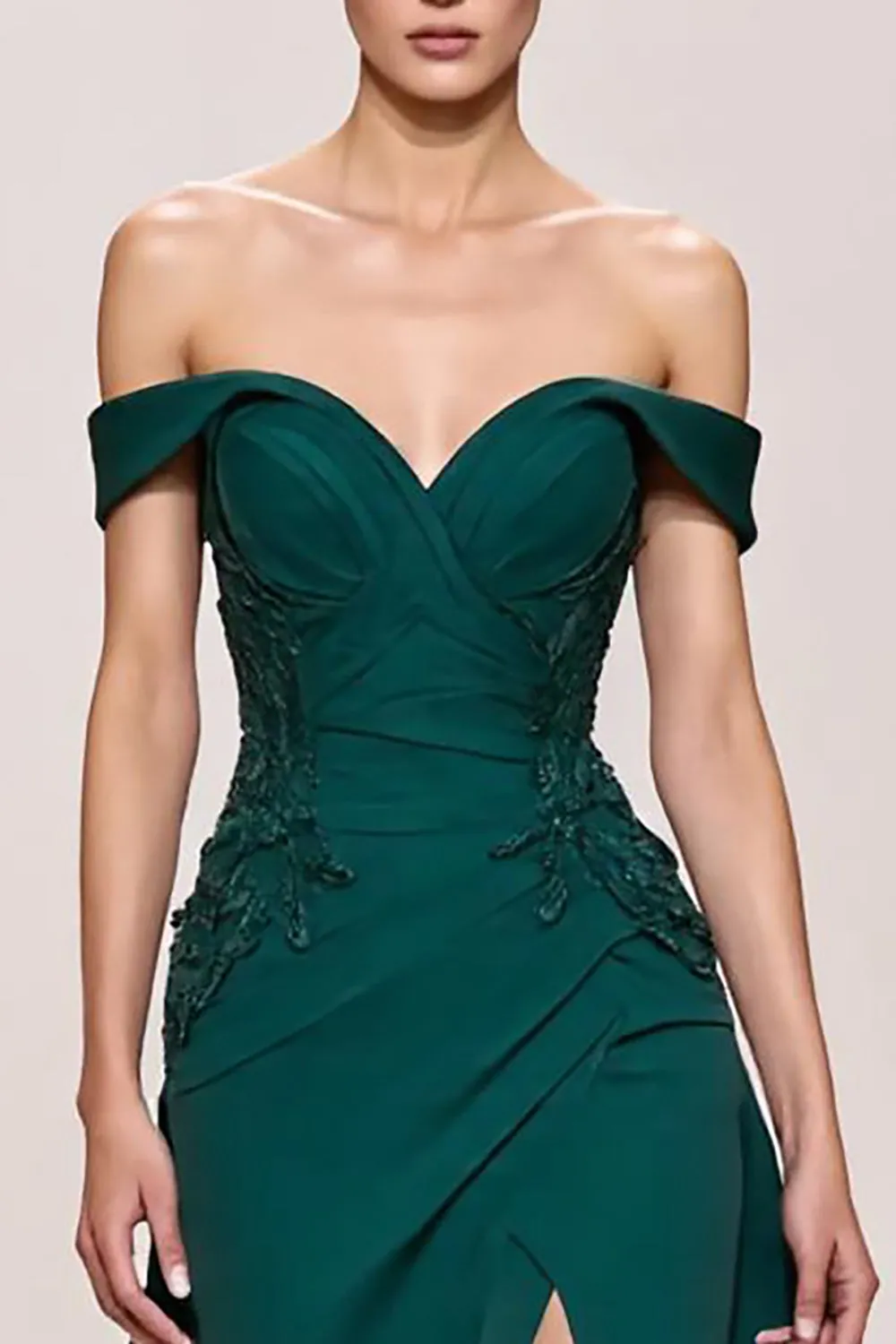 Light Green Satin A Line Long Evening Dress With Appliques sold by Zapaka product image thumbnail 3