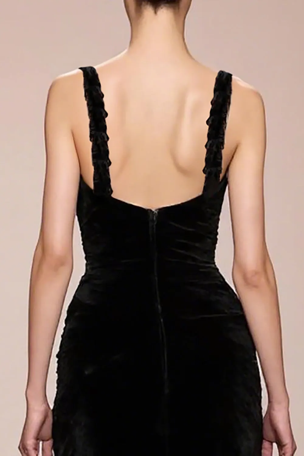 Black Velvet Backless Long Evening Dress With Slit sold by Zapaka product image thumbnail 4