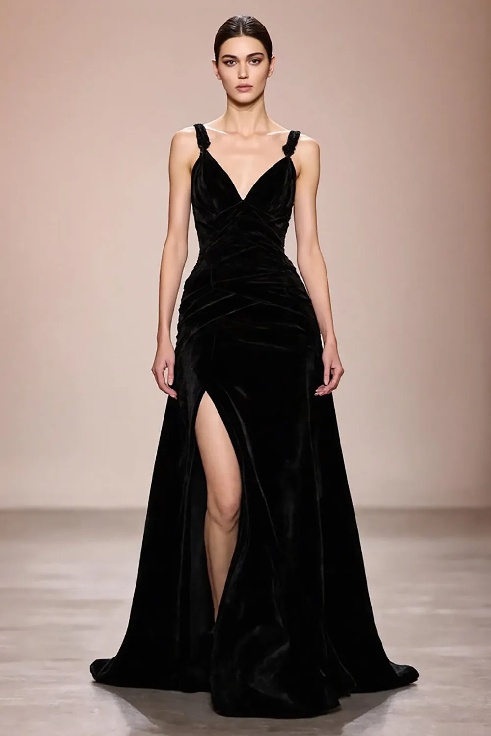 Black Velvet Backless Long Evening Dress With Slit sold by Zapaka