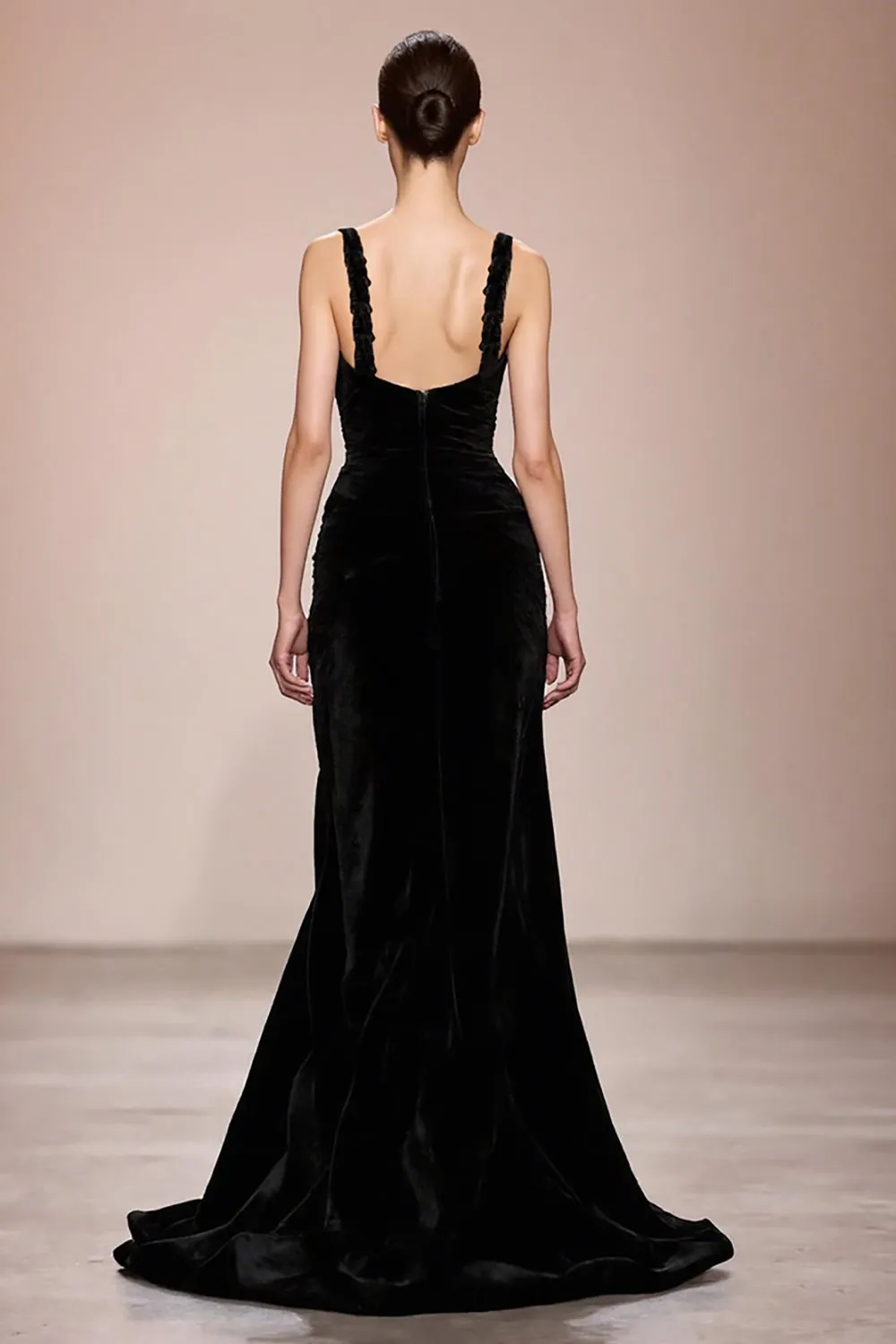 Black Velvet Backless Long Evening Dress With Slit sold by Zapaka product image thumbnail 2