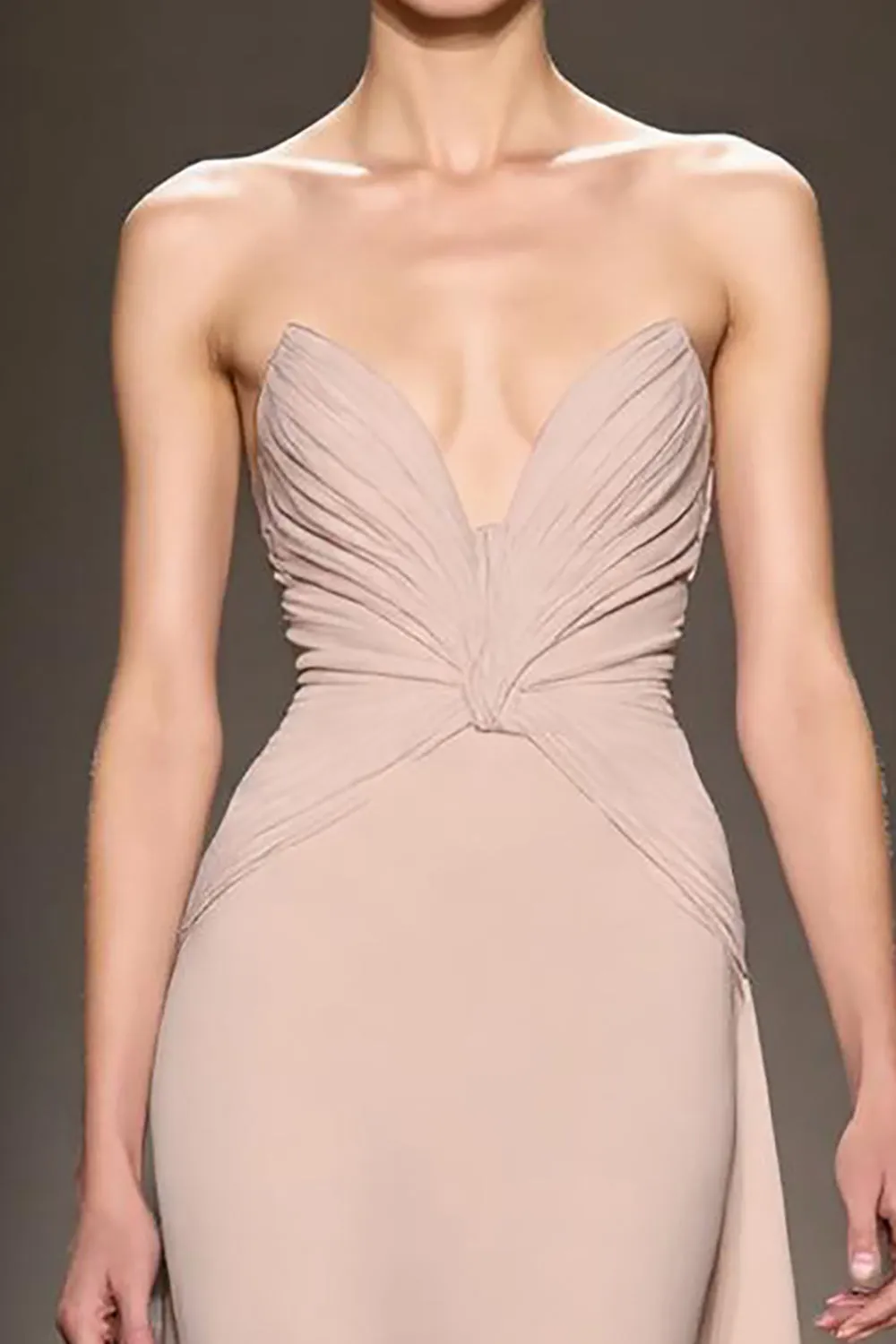 Champagne Satin Strapless Ruched Maxi Evening Dress sold by Zapaka product image thumbnail 3