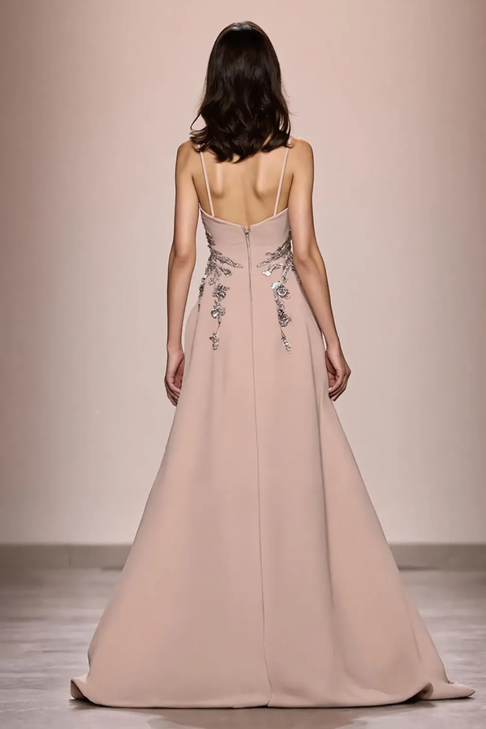 Champagne A Line Long Satin Evening Dress With Slit sold by Zapaka product image thumbnail 2