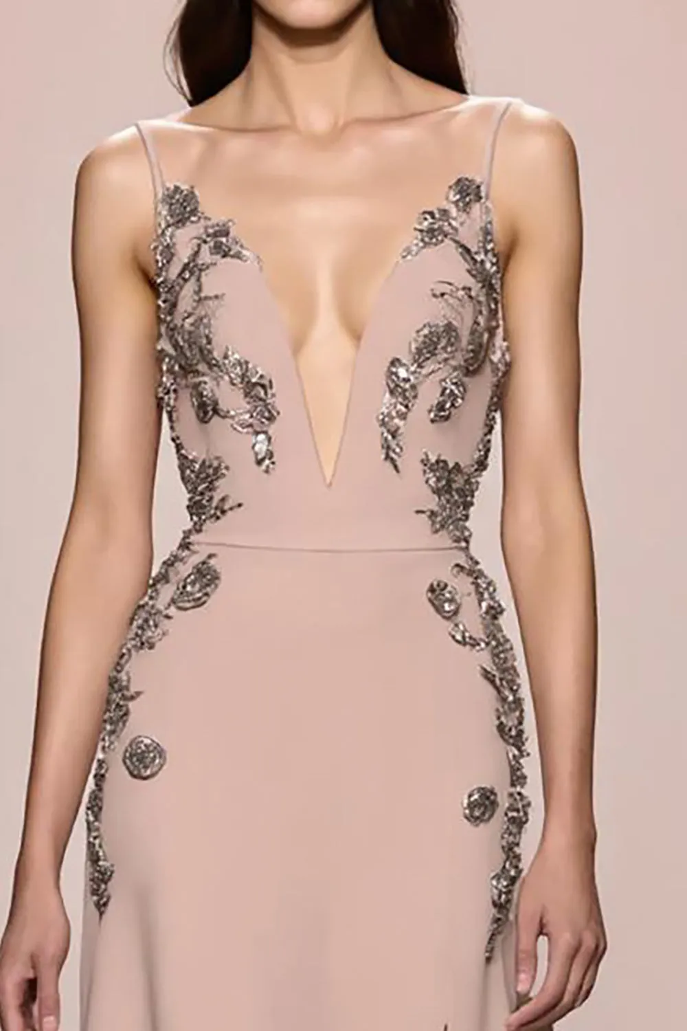 Champagne A Line Long Satin Evening Dress With Slit sold by Zapaka product image thumbnail 3