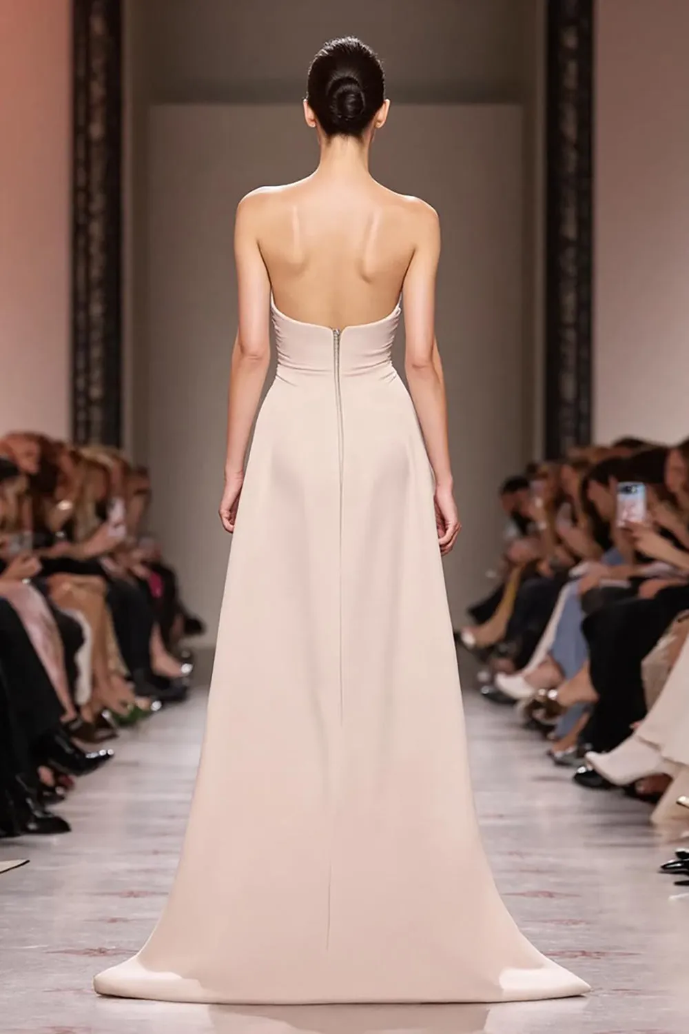 Champagne Satin Mermaid Strapless Ruched Long Evening Dress sold by Zapaka product image thumbnail 2