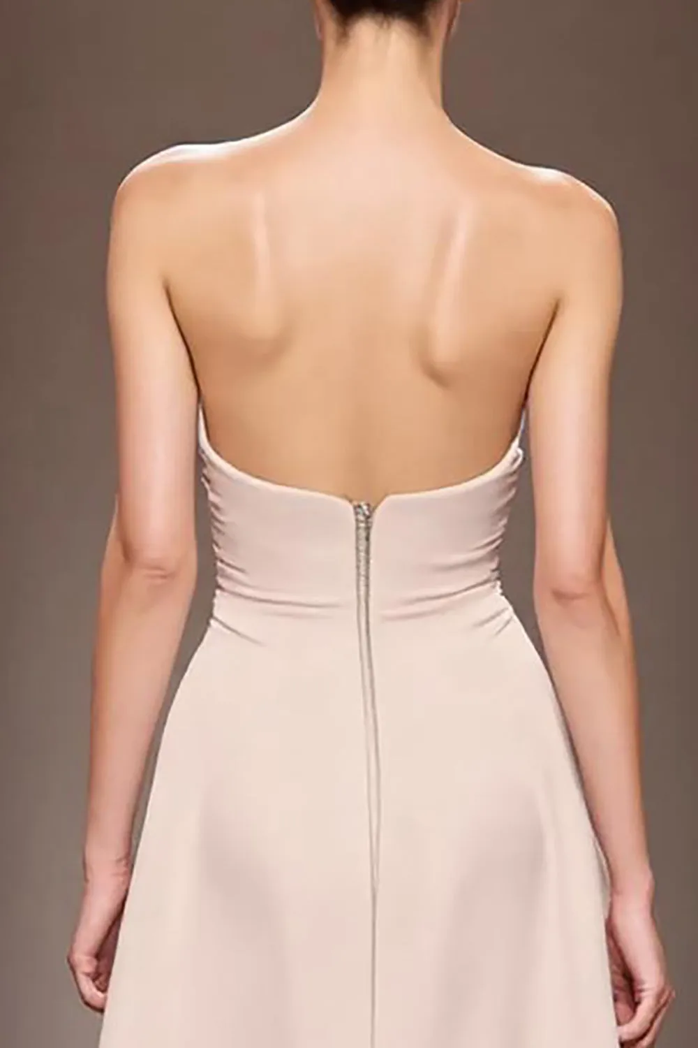 Champagne Satin Mermaid Strapless Ruched Long Evening Dress sold by Zapaka product image thumbnail 4