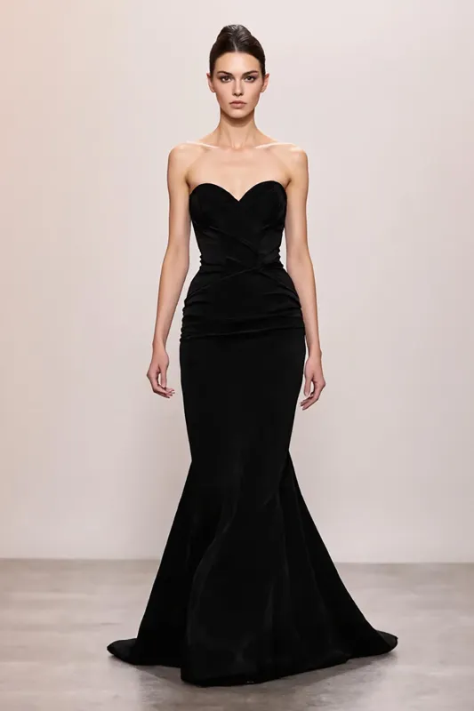 Black Velvet Mermaid Sweetheart Evening Dress sold by Zapaka