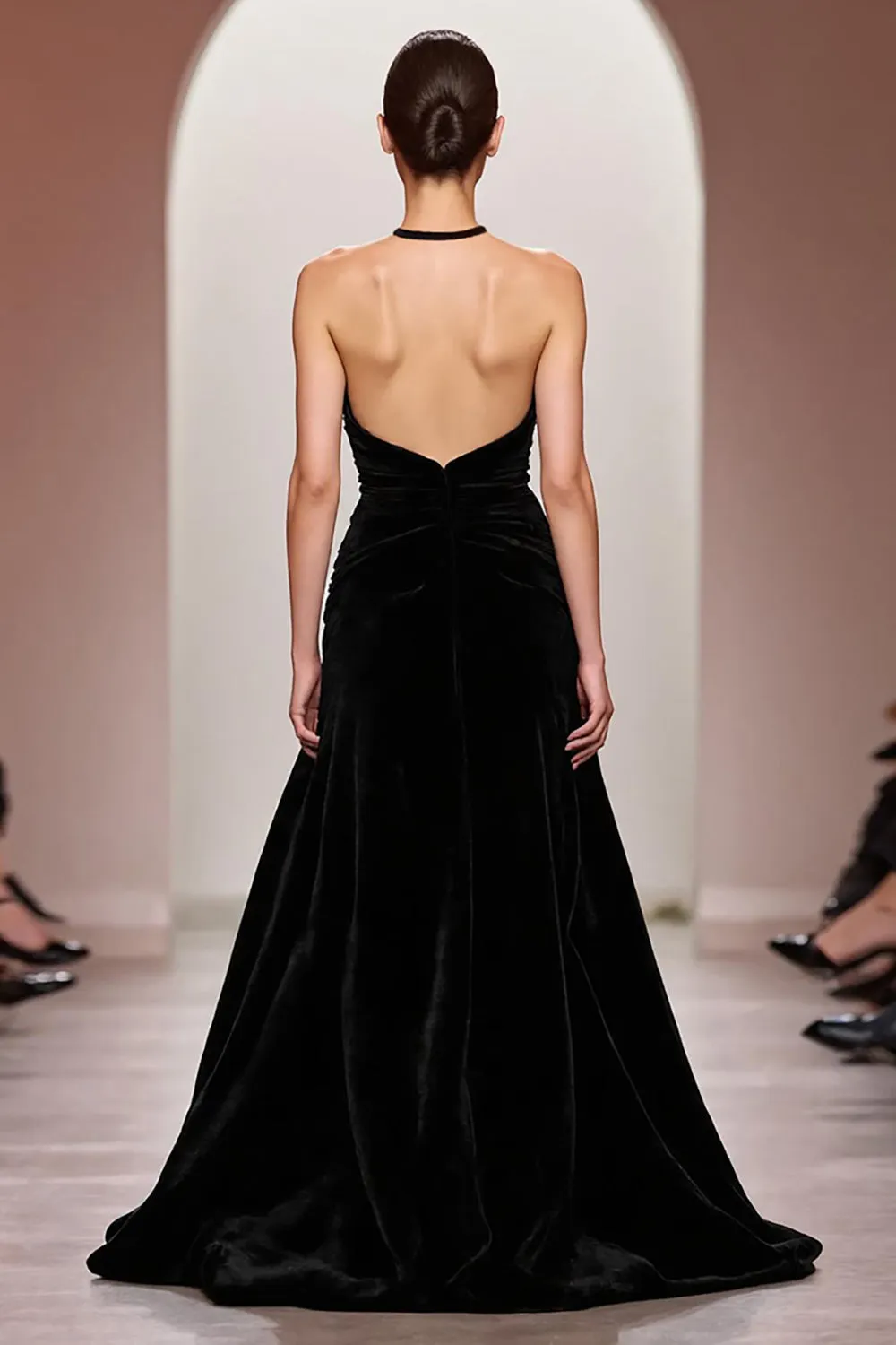 Black Velvet A Line Halter Long Evening Dress sold by Zapaka product image thumbnail 2
