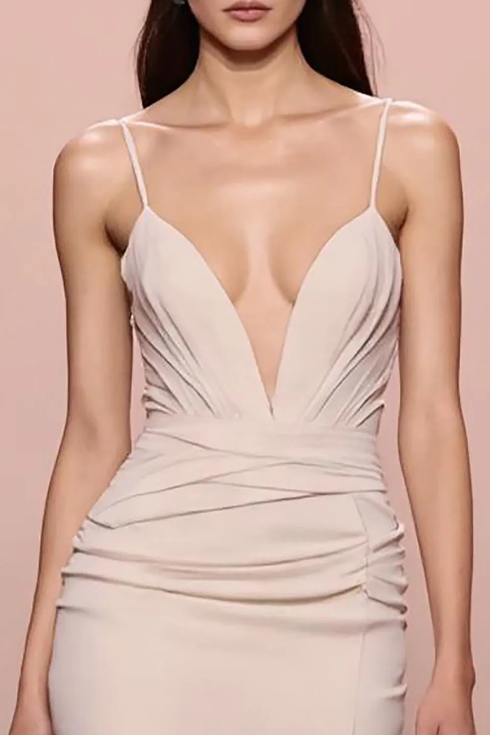 Ivory Sheath Satin Ruched Evening Dress With Slit sold by Zapaka product image thumbnail 3