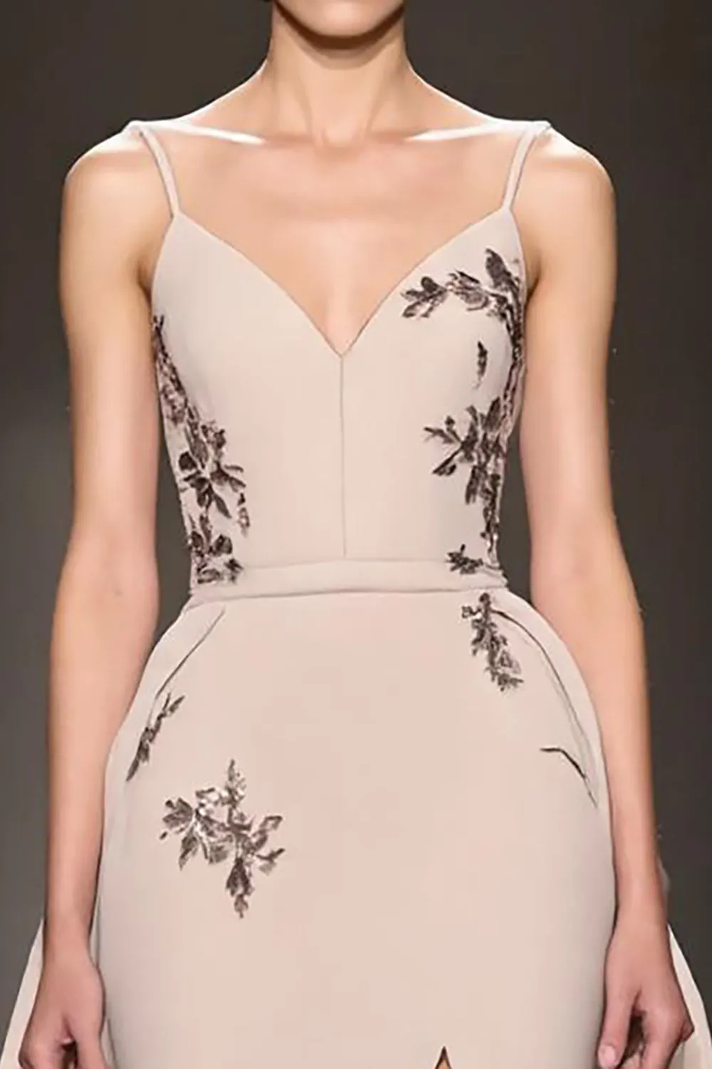 Champagne A Line Spaghetti Straps Long Evening Dress With Slit sold by Zapaka product image thumbnail 3