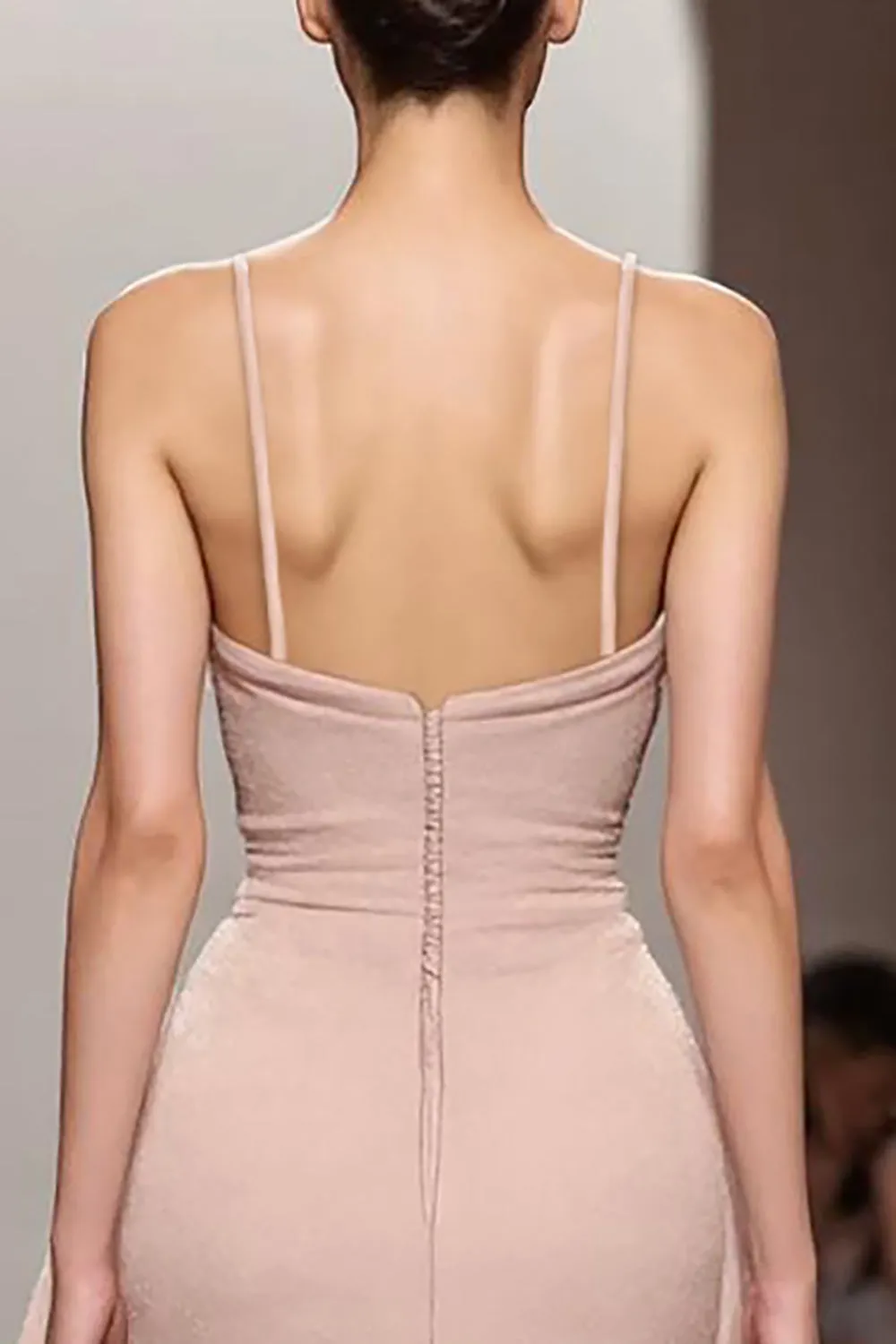 Ivory A Line Satin Ruched Spaghetti Straps Long Evening Dress sold by Zapaka product image thumbnail 4