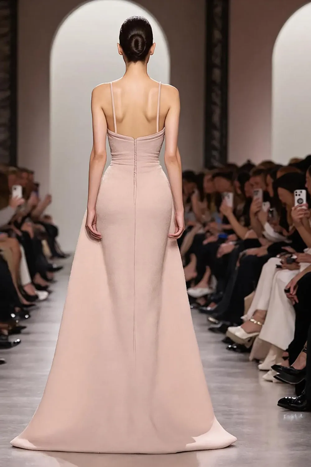 Ivory A Line Satin Ruched Spaghetti Straps Long Evening Dress sold by Zapaka product image thumbnail 2