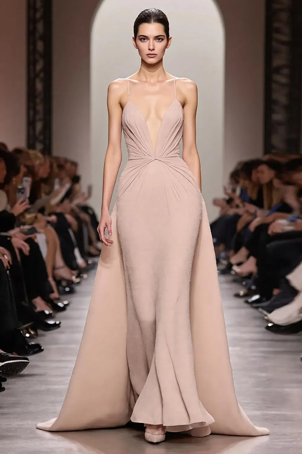 Ivory A Line Satin Ruched Spaghetti Straps Long Evening Dress sold by Zapaka