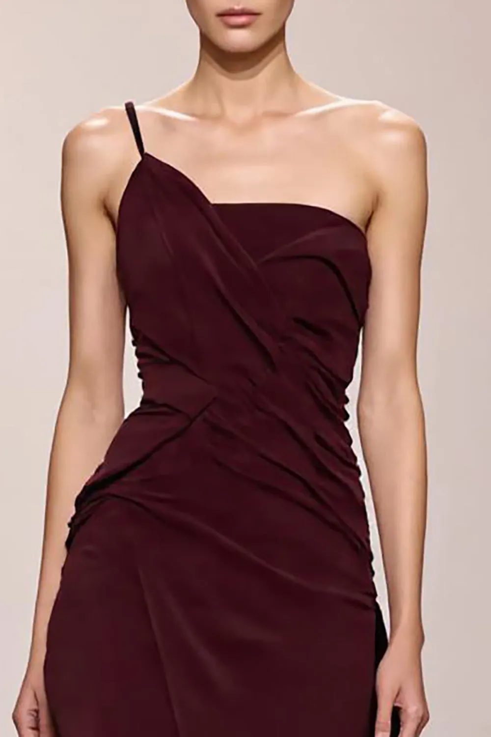 Burgundy Satin Mermaid Long Evening Dress With Slit sold by Zapaka product image thumbnail 3