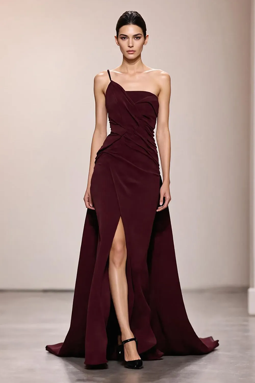 Burgundy Satin Mermaid Long Evening Dress With Slit sold by Zapaka