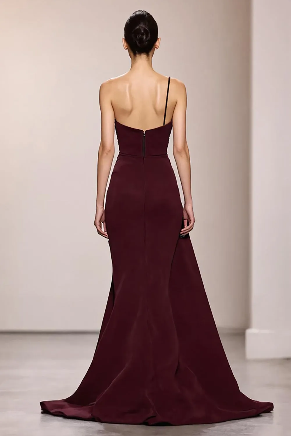 Burgundy Satin Mermaid Long Evening Dress With Slit sold by Zapaka product image thumbnail 2