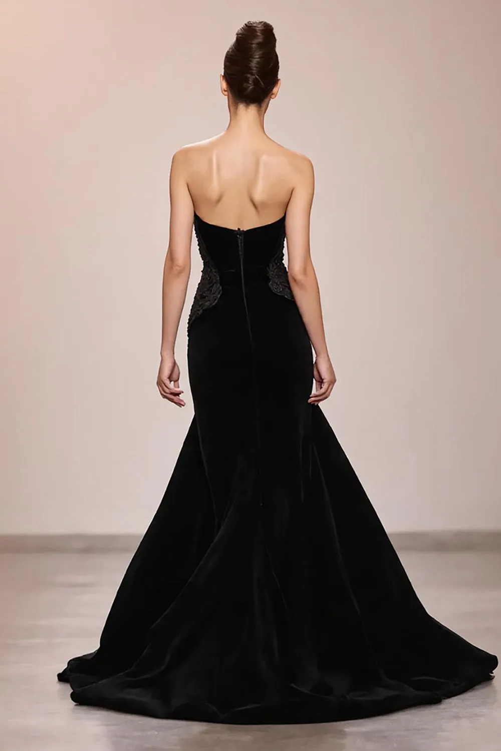 Black Velvet Mermaid Strapless Long Evening Dress sold by Zapaka product image thumbnail 2