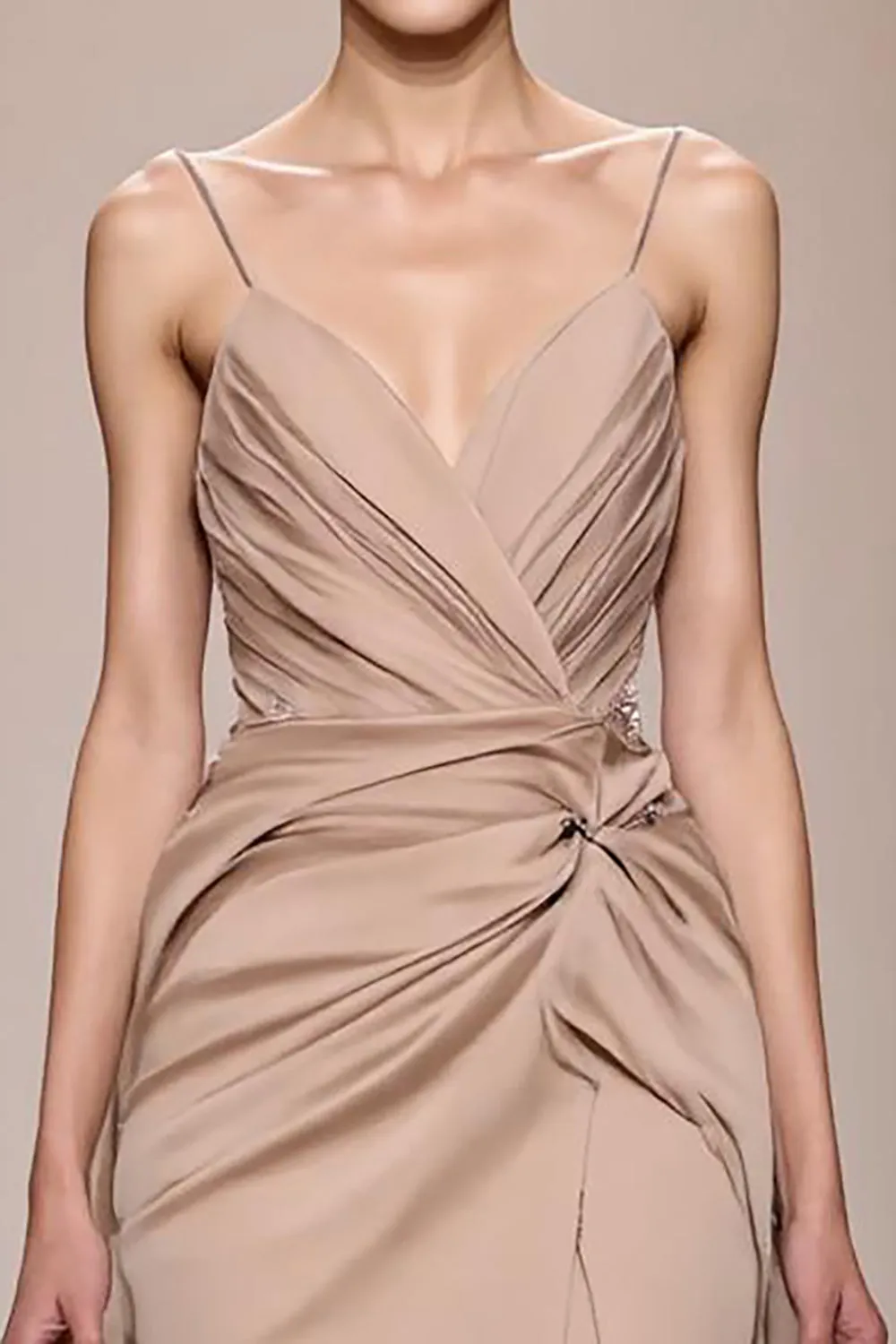 Champagne Satin Spaghetti Straps Long Evening Dress sold by Zapaka product image thumbnail 3
