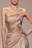 Champagne Satin Ruched Long Evening Dress sold by Zapaka