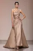 Champagne Satin Ruched Long Evening Dress sold by Zapaka