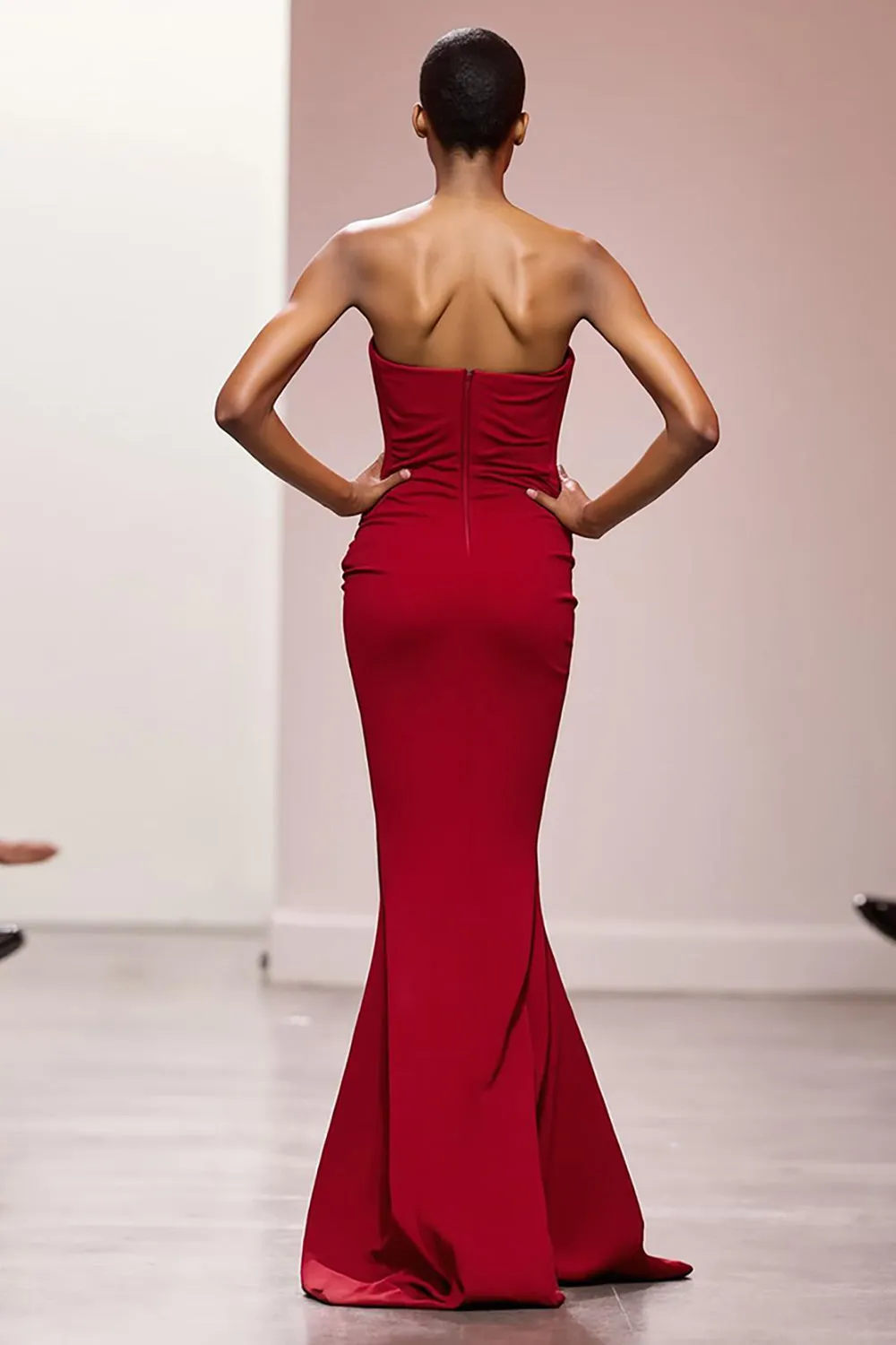 Simple Red Satin Strapless Mermaid Long Evening Dress sold by Zapaka product image thumbnail 2