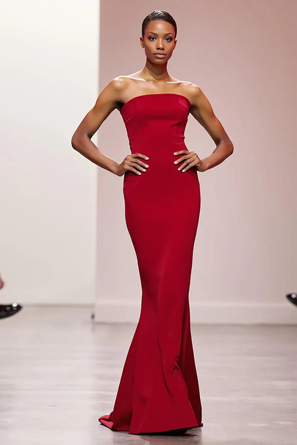 Simple Red Satin Strapless Mermaid Long Evening Dress sold by Zapaka