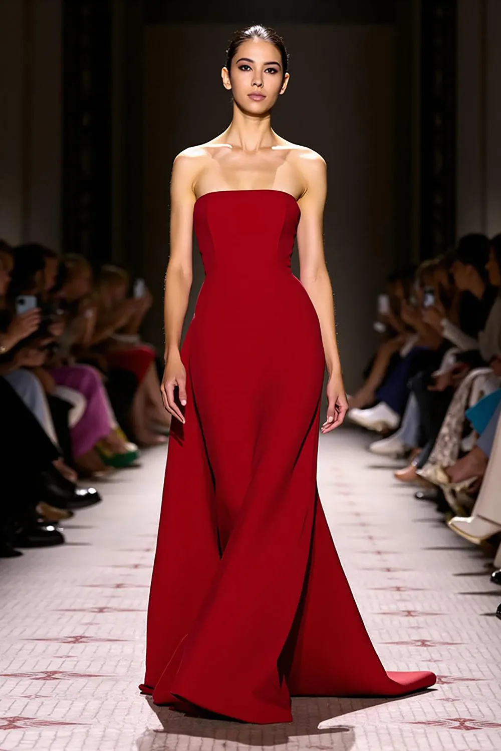 Red Satin A Line Strapless Long Evening Dress sold by Zapaka