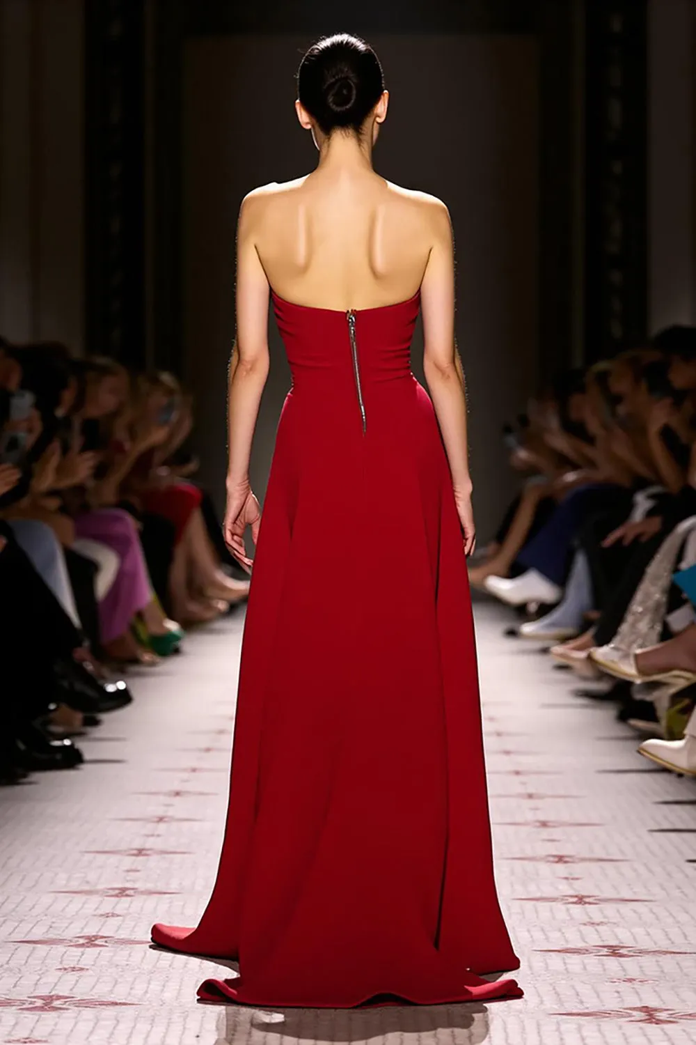 Red Satin A Line Strapless Long Evening Dress sold by Zapaka product image thumbnail 2
