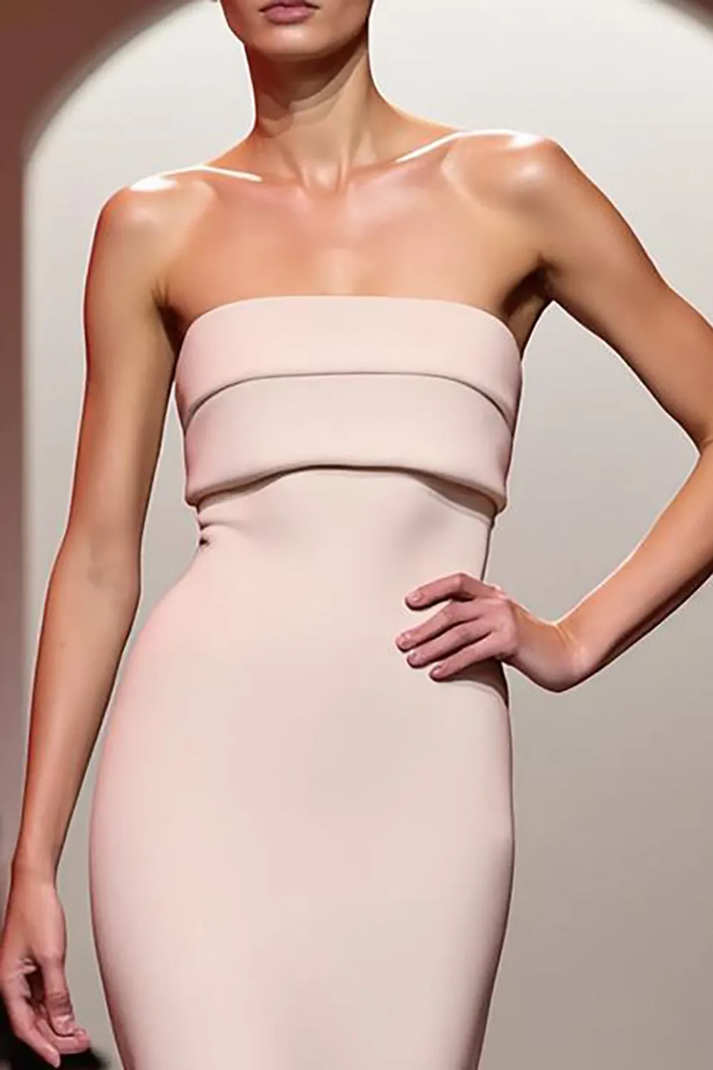 Champagne Mermaid Satin Strapless Long Evening Dress sold by Zapaka product image thumbnail 4