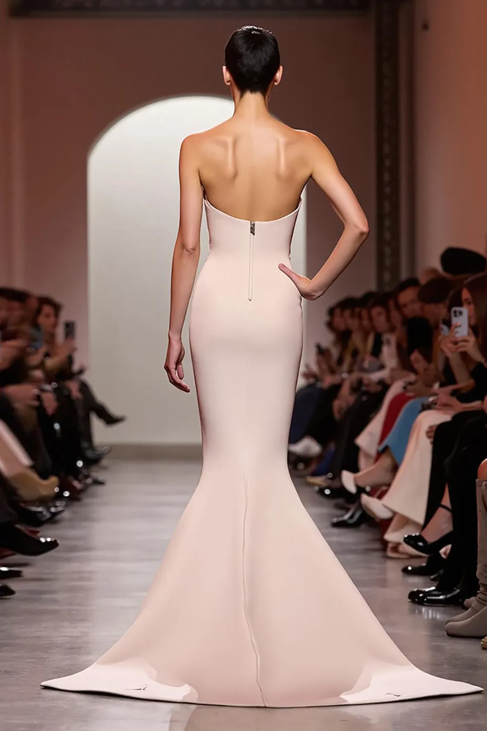 Champagne Mermaid Satin Strapless Long Evening Dress sold by Zapaka product image thumbnail 2