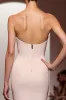 Champagne Mermaid Satin Strapless Long Evening Dress sold by Zapaka
