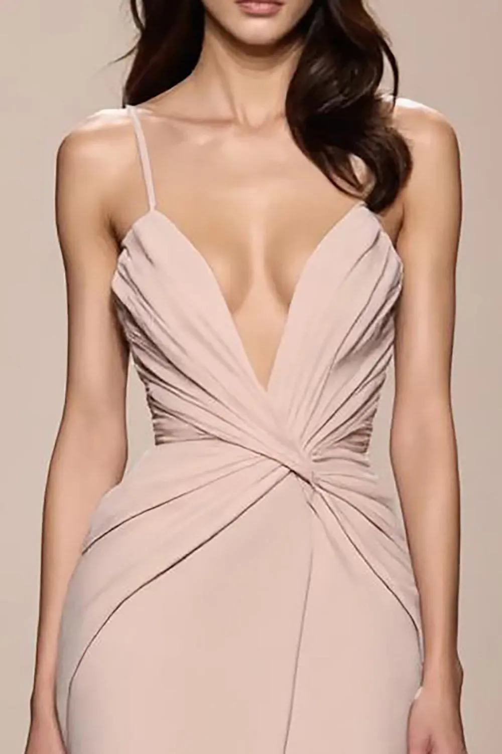 Champagne Satin A Line Ruched Evening Dress With Slit sold by Zapaka product image thumbnail 3