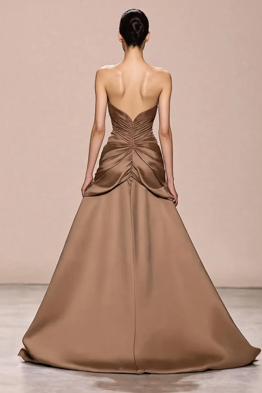 Coffee A Line Satin Strapless Evening Dress sold by Zapaka product image thumbnail 2