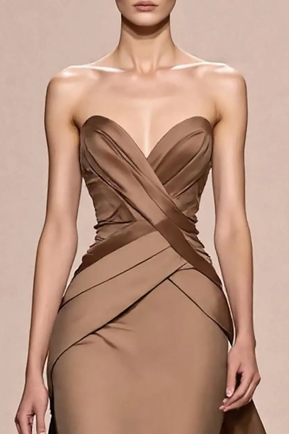Coffee A Line Satin Strapless Evening Dress sold by Zapaka product image thumbnail 3