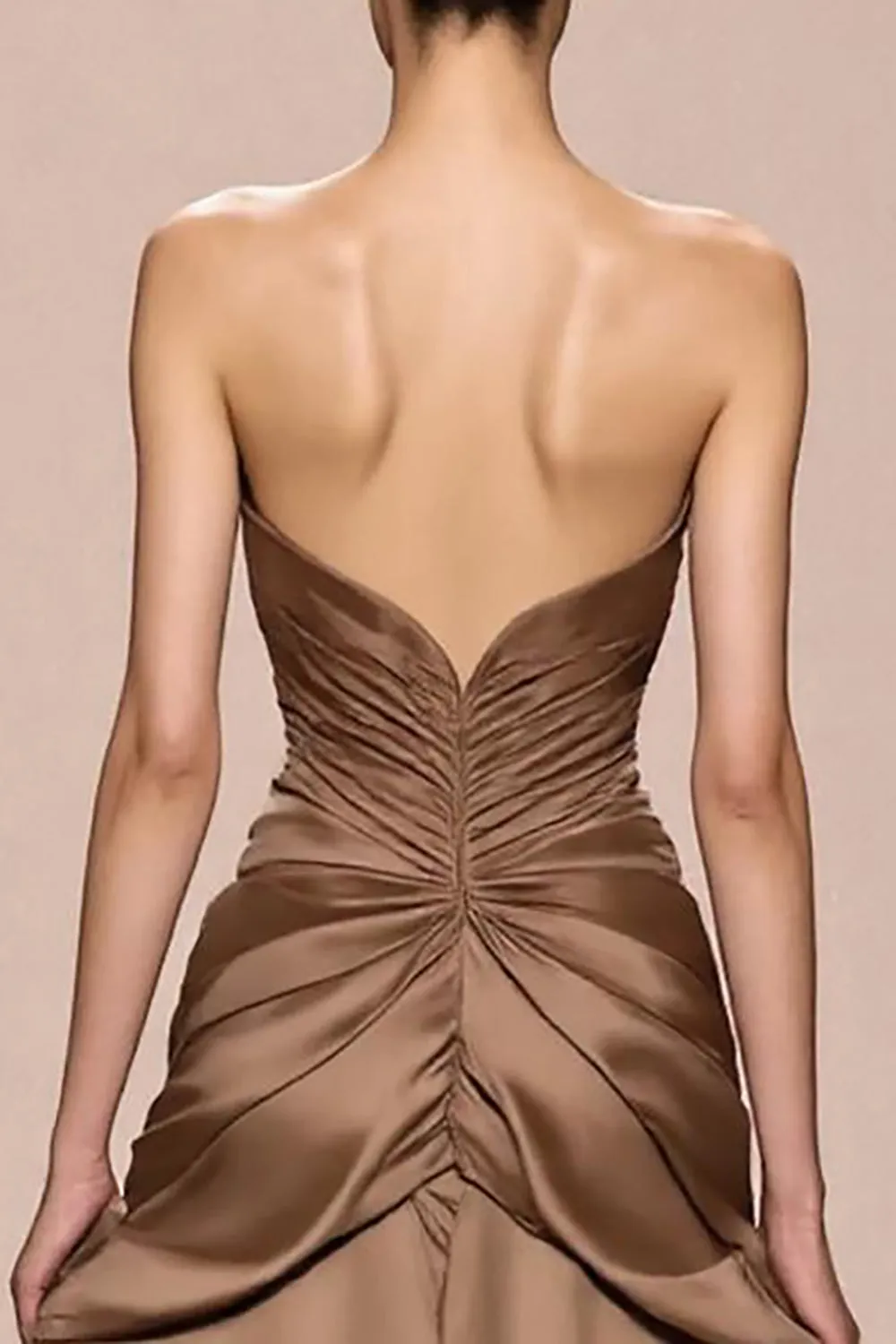 Coffee A Line Satin Strapless Evening Dress sold by Zapaka product image thumbnail 4