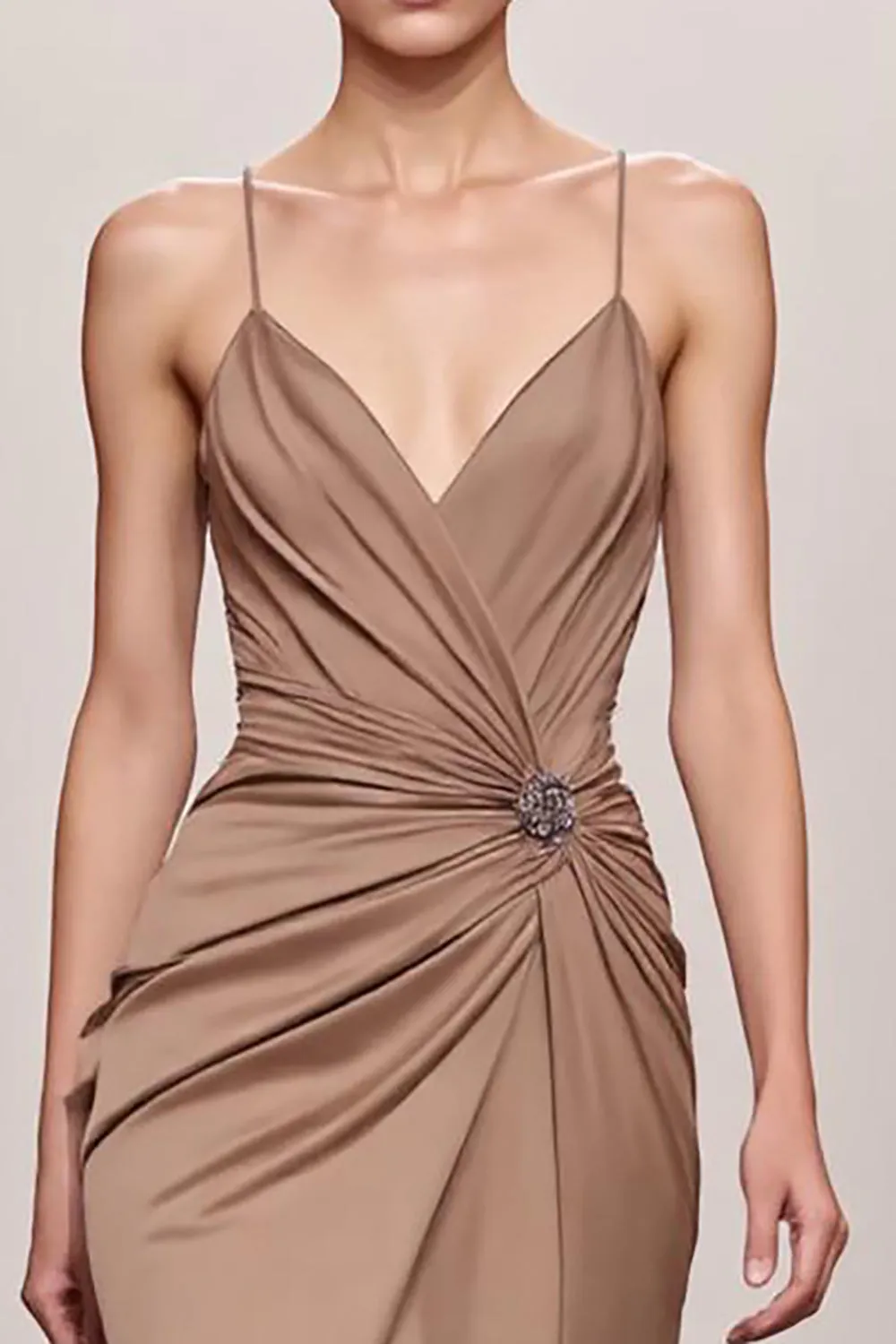 Coffee Satin Mermaid Spaghetti Straps Long Evening Dress sold by Zapaka product image thumbnail 3