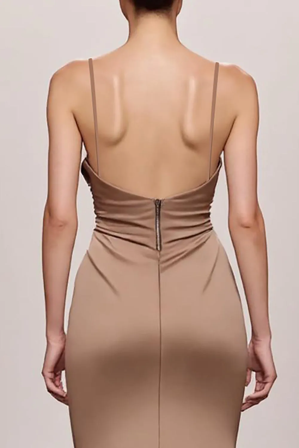 Coffee Satin Mermaid Spaghetti Straps Long Evening Dress sold by Zapaka product image thumbnail 4