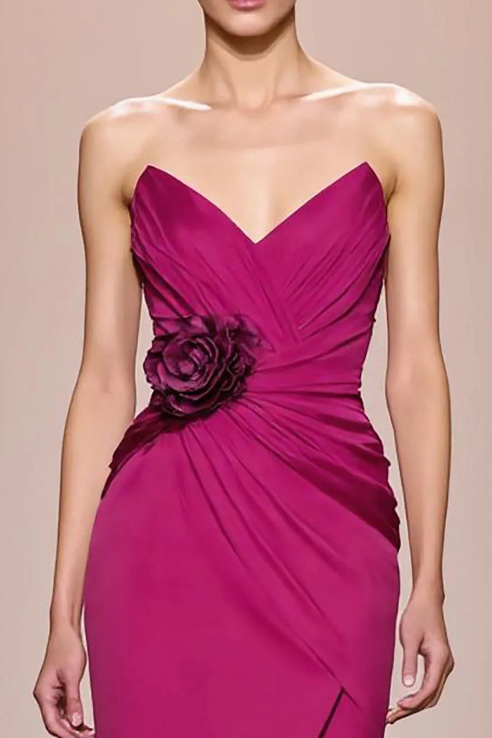 Fuchsia Satin A Line Strapless Long Evening Dress With 3D Flower sold by Zapaka product image thumbnail 3