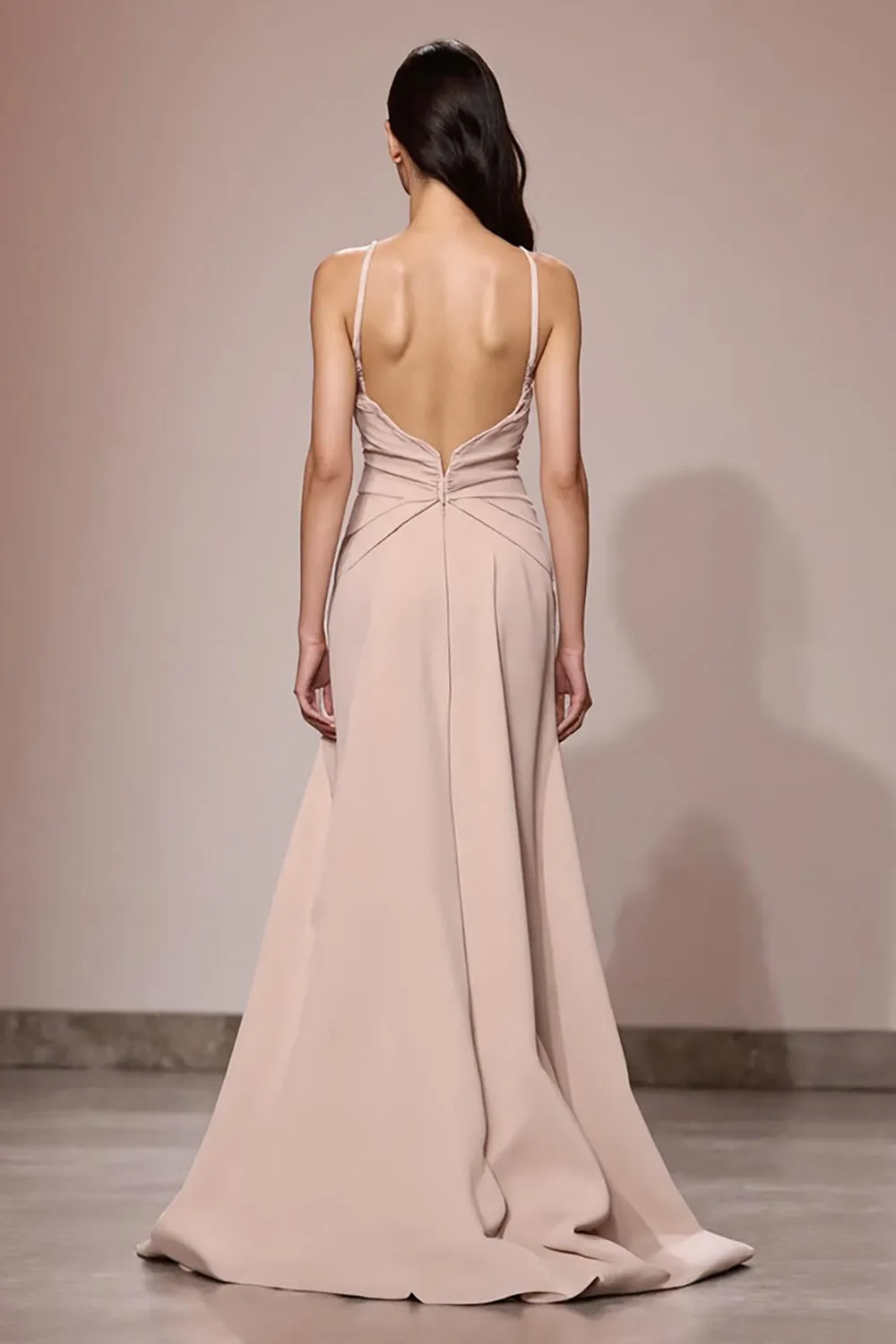 Champagne Satin Ruched Maxi Evening Dress sold by Zapaka product image thumbnail 2