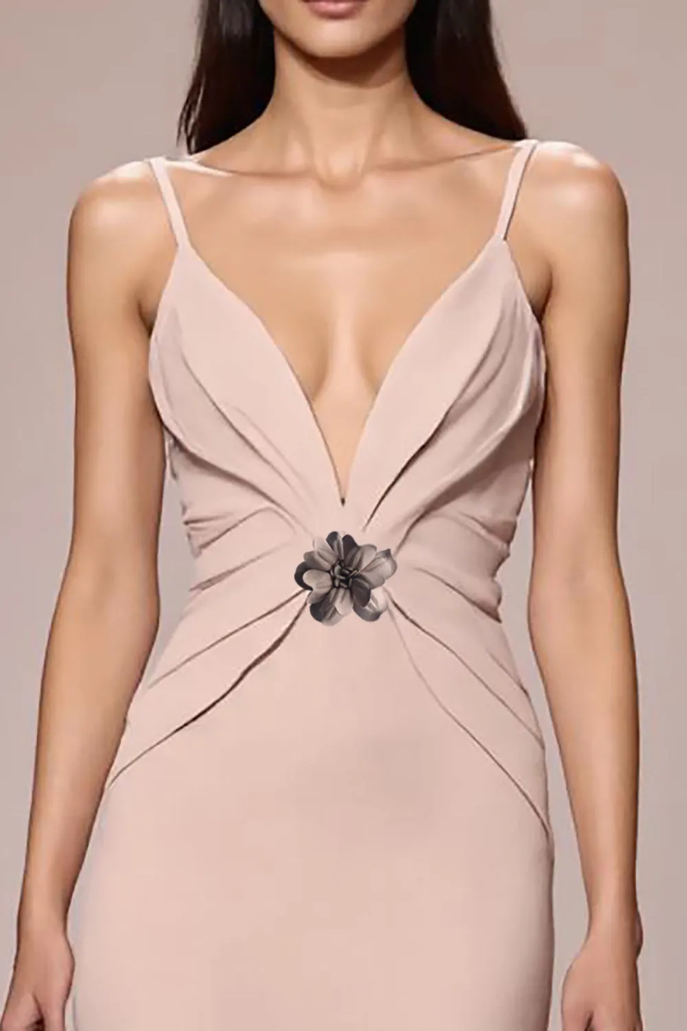 Champagne Satin Ruched Maxi Evening Dress sold by Zapaka product image thumbnail 3